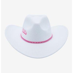 Barbie White Cowboy Hat 🤠✨ Pink Logo & Studded Band Fashion Accessory 💖